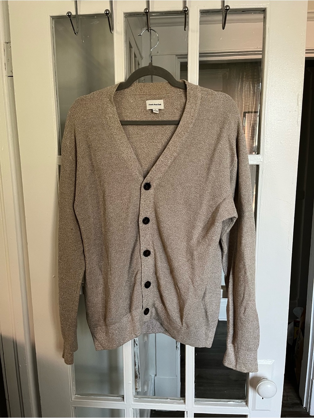 Frank & Oak Taupe Button-Up V‑Neck Cardigan